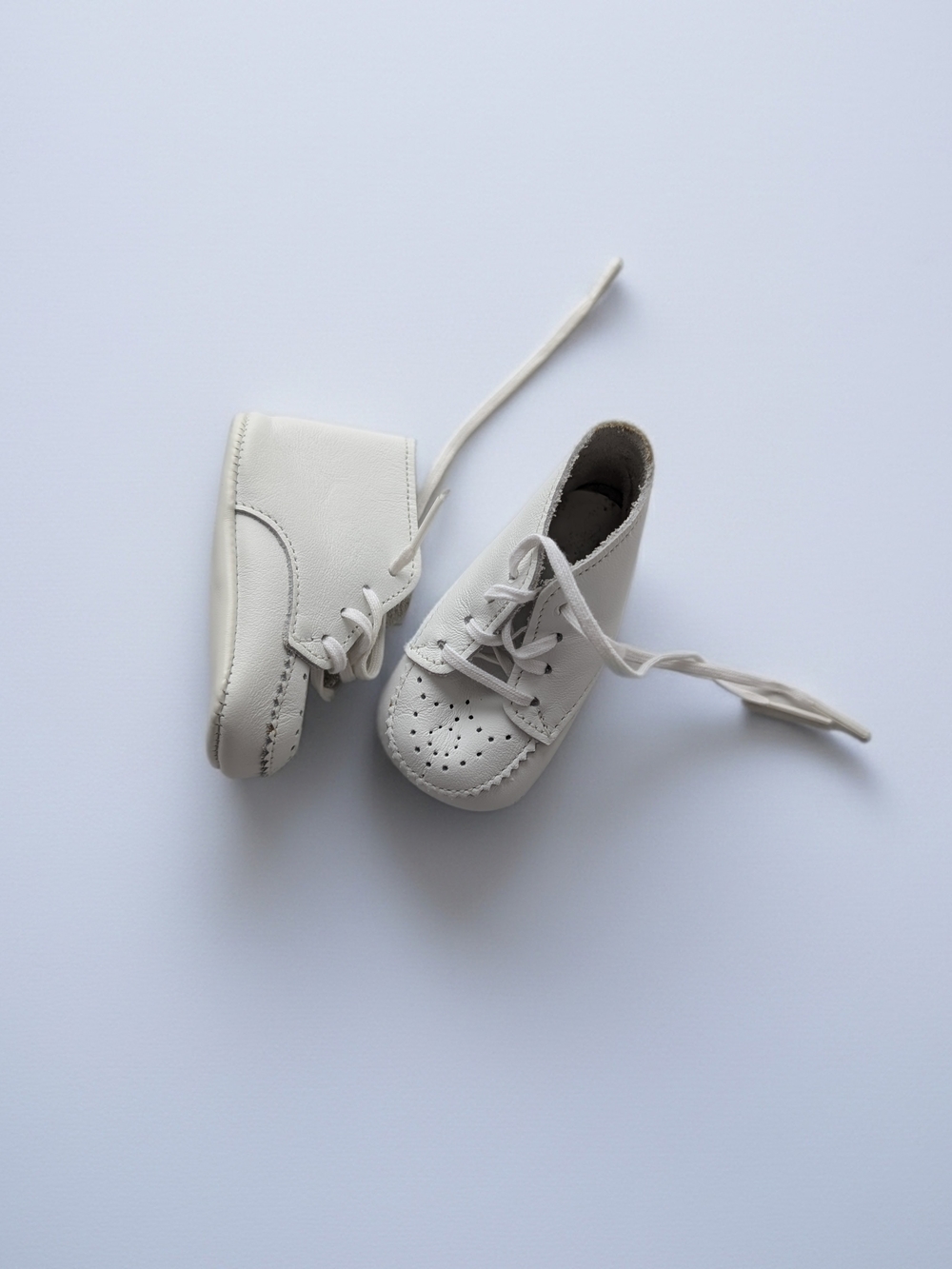 Stride Rite Vintage Baby White Leather Crib Shoes Size 0